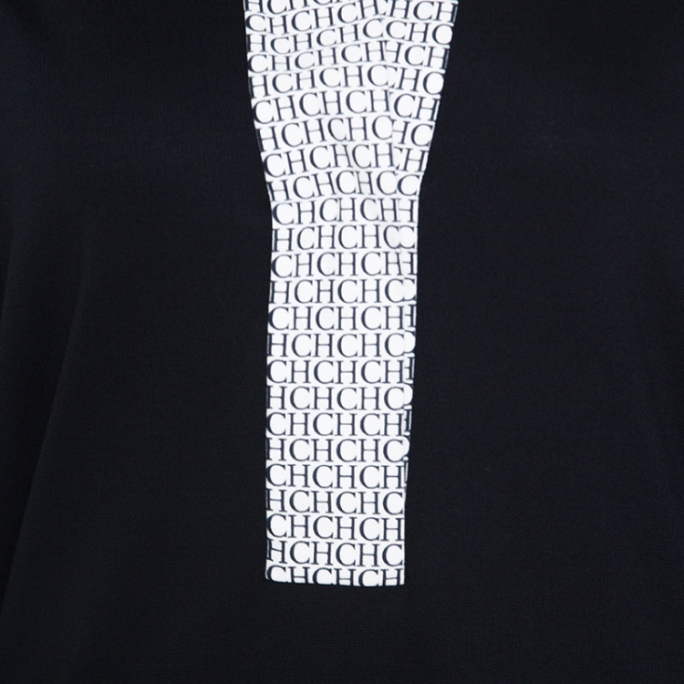 Pre Owned Carolina Herrera Navy Blue Jersey Contrast Trim Dolman Sleeve Top M