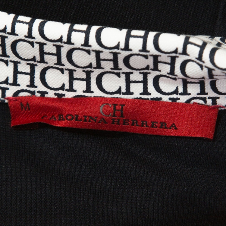Pre Owned Carolina Herrera Navy Blue Jersey Contrast Trim Dolman Sleeve Top M