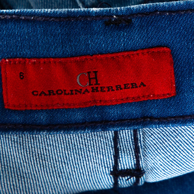 Pre Owned Carolina Herrera Blue Denim Frayed Detail Skinny Jeans M