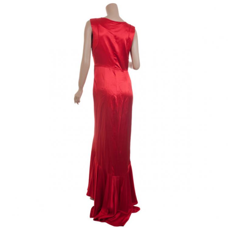 Pre Owned Carolina Herrera Red Silk Gown M