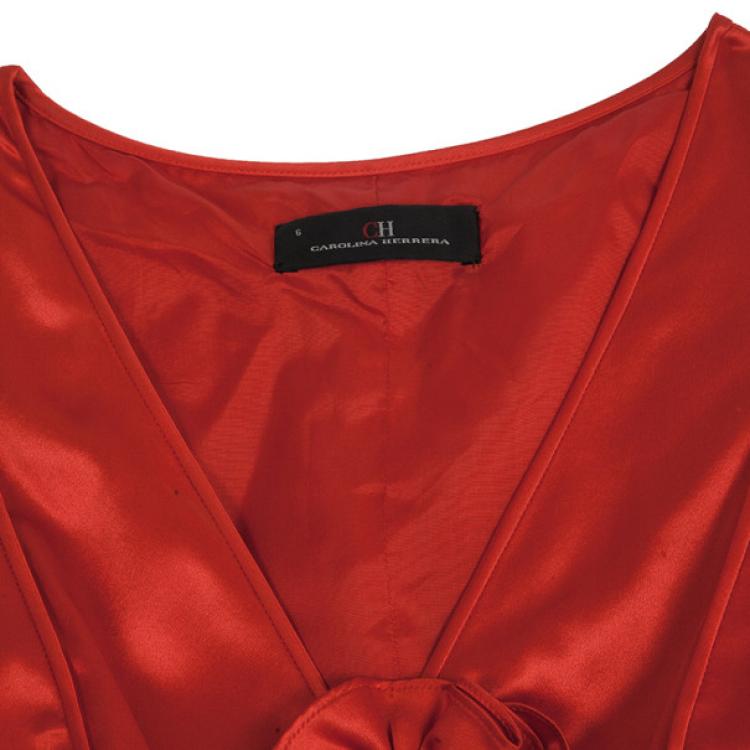 Pre Owned Carolina Herrera Red Silk Gown M