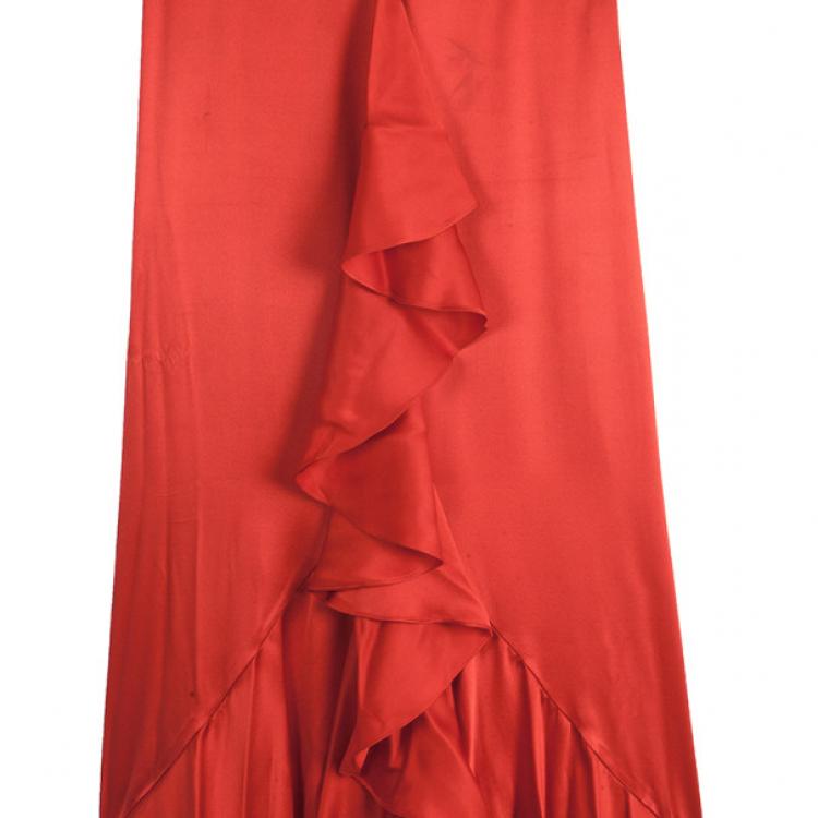 Pre Owned Carolina Herrera Red Silk Gown M