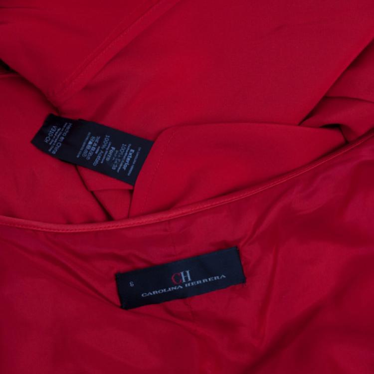 Pre Owned Carolina Herrera Red Silk Gown M