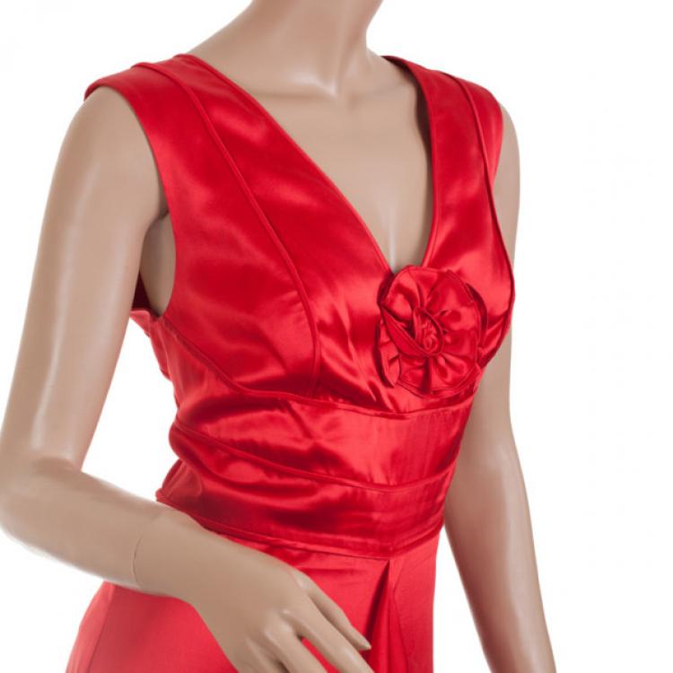 Pre Owned Carolina Herrera Red Silk Gown M