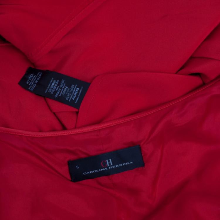 Pre Owned Carolina Herrera Red Silk Gown M