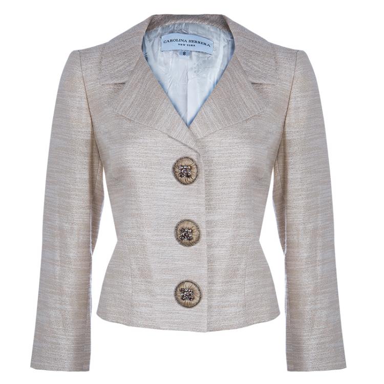 Pre Owned Carolina Herrera Beige Metallic Pant Suit M