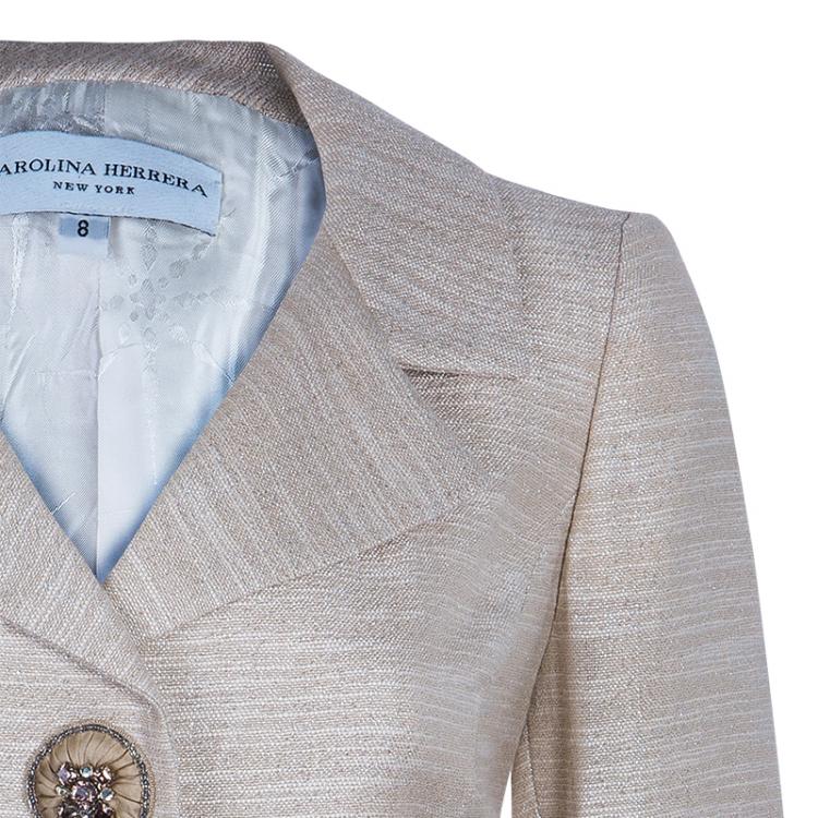 Pre Owned Carolina Herrera Beige Metallic Pant Suit M