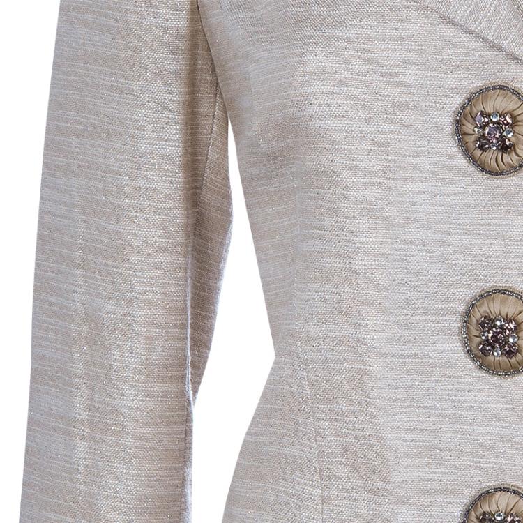 Pre Owned Carolina Herrera Beige Metallic Pant Suit M