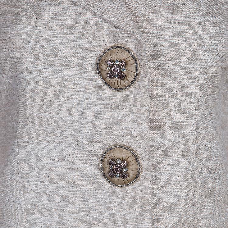 Pre Owned Carolina Herrera Beige Metallic Pant Suit M