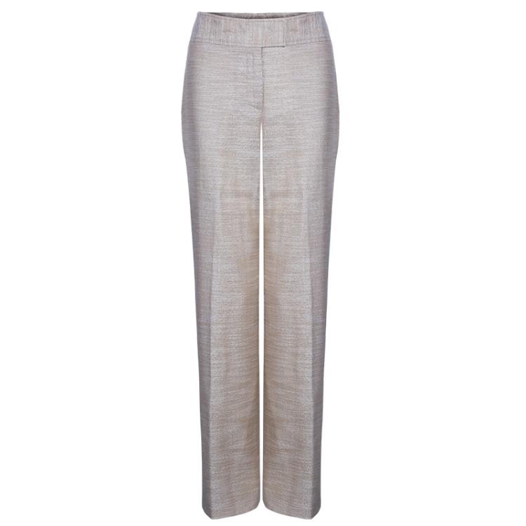 Pre Owned Carolina Herrera Beige Metallic Pant Suit M