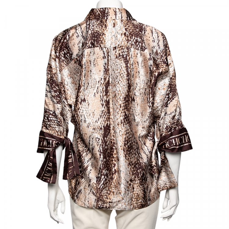 Pre Owned CH Carolina Herrera Brown Python Printed Top S