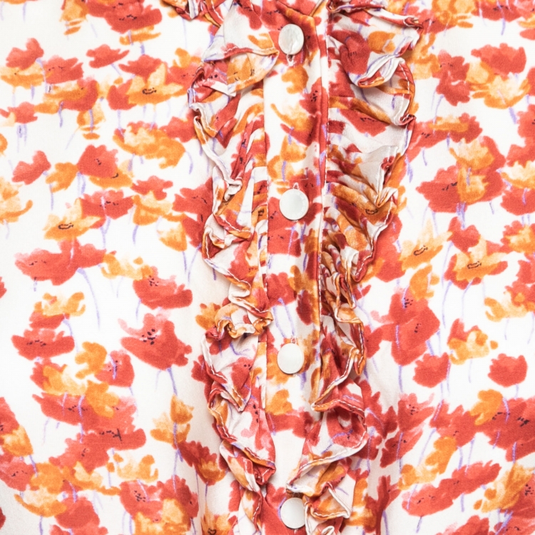 Pre Owned CH Carolina Herrera Multicolor Floral Printed Silk Ruffle Detail Belted Mini Dress M