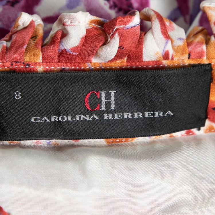 Pre Owned CH Carolina Herrera Multicolor Floral Printed Silk Ruffle Detail Belted Mini Dress M