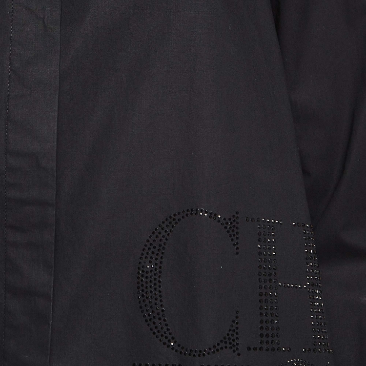 Pre Owned CH Carolina Herrera Black Cotton CH Crystal Embellished Shirt S