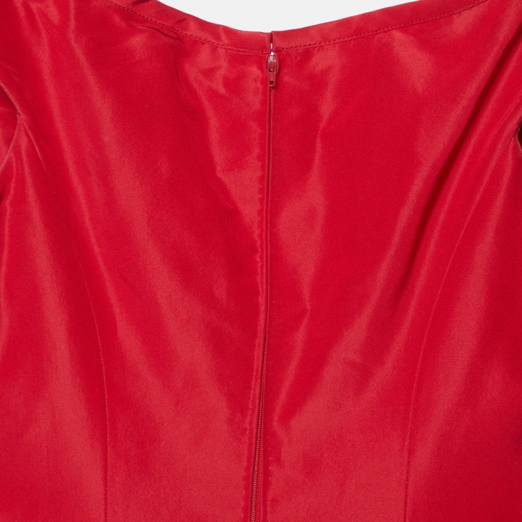 Pre Owned Carolina Herrera Red Silk Off-The-Shoulder Gown L
