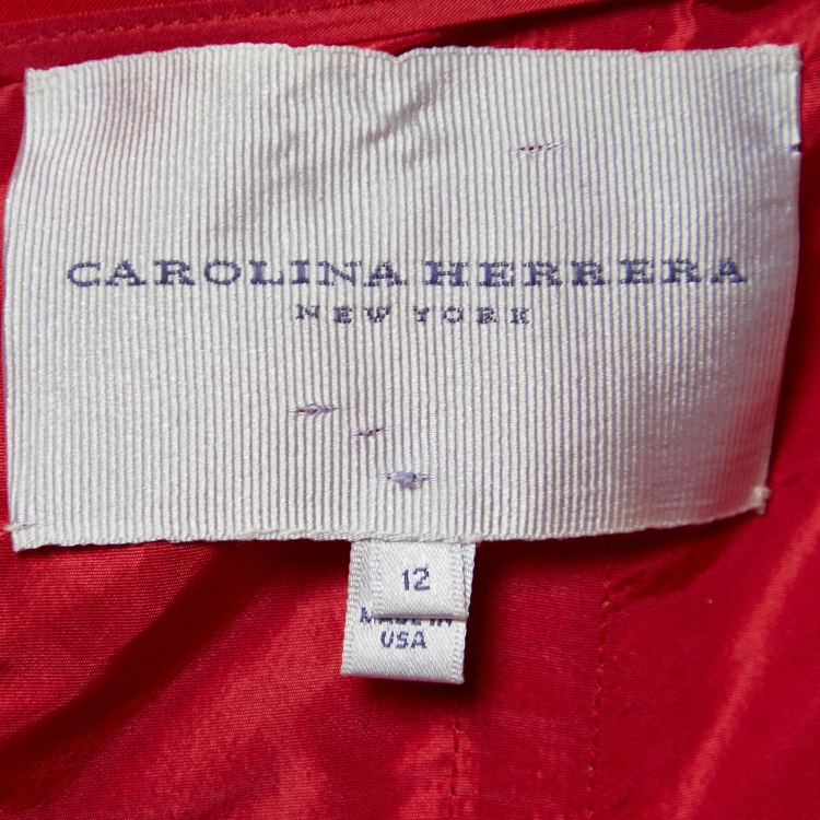 Pre Owned Carolina Herrera Red Silk Off-The-Shoulder Gown L