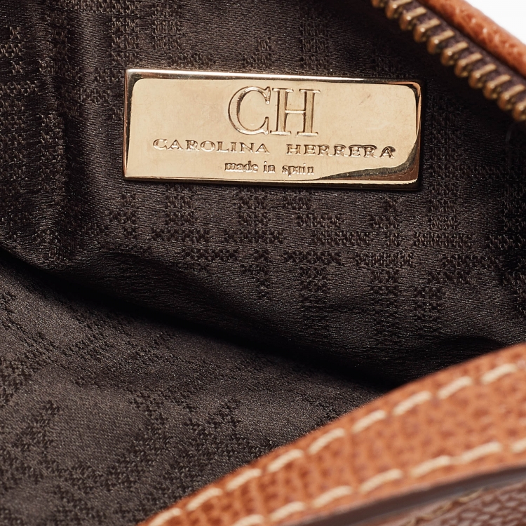 Pre Owned Carolina Herrera Brown Leather Lock Charm Crossbody Bag