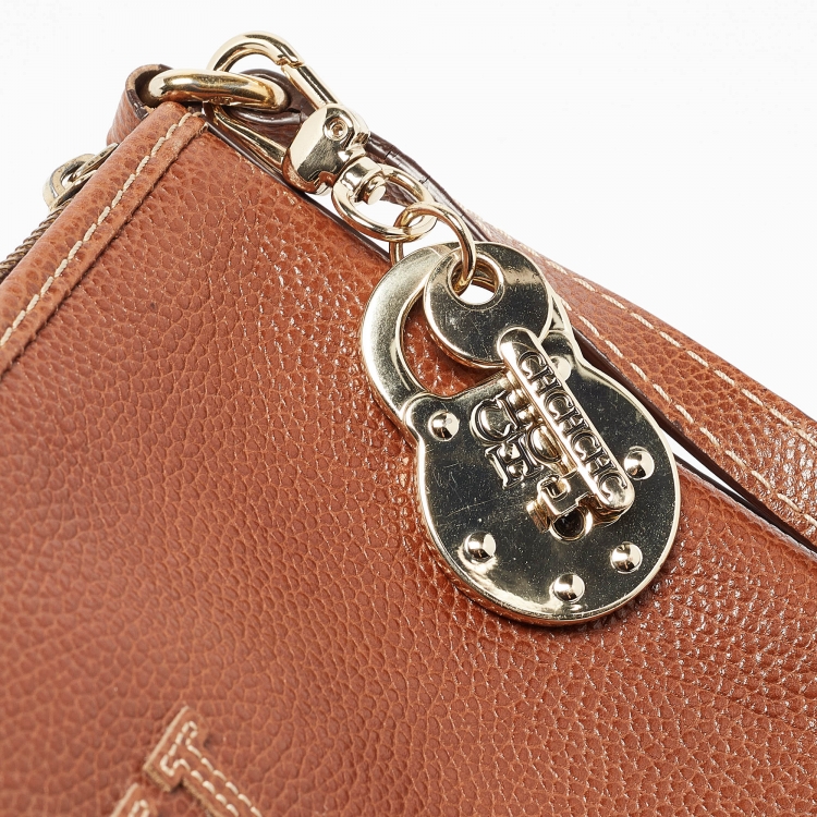 Pre Owned Carolina Herrera Brown Leather Lock Charm Crossbody Bag