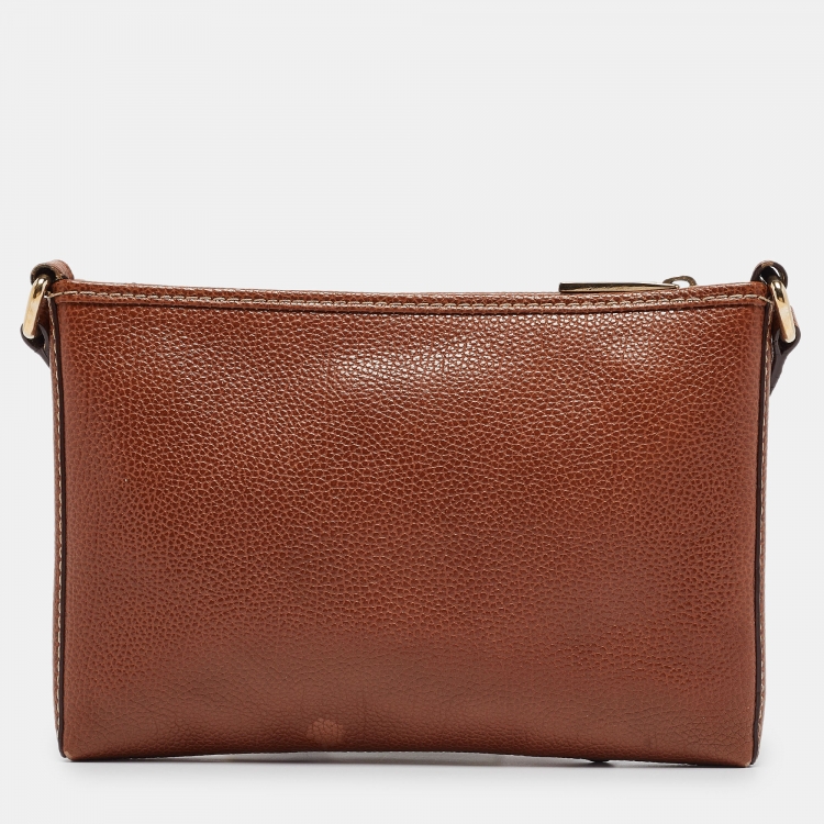 Pre Owned Carolina Herrera Brown Leather Lock Charm Crossbody Bag