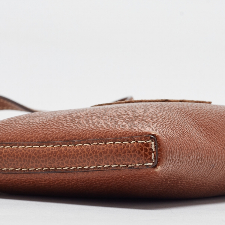 Pre Owned Carolina Herrera Brown Leather Lock Charm Crossbody Bag