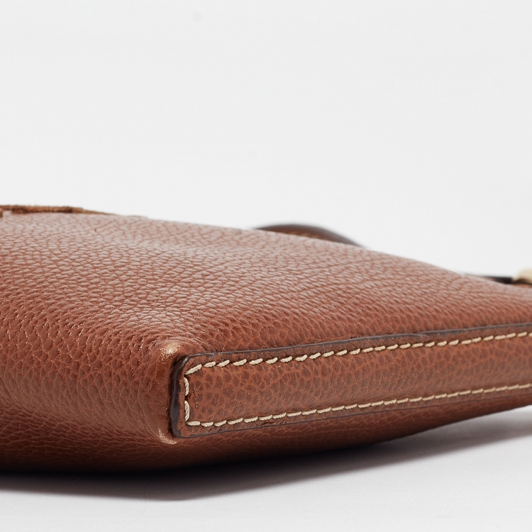 Pre Owned Carolina Herrera Brown Leather Lock Charm Crossbody Bag