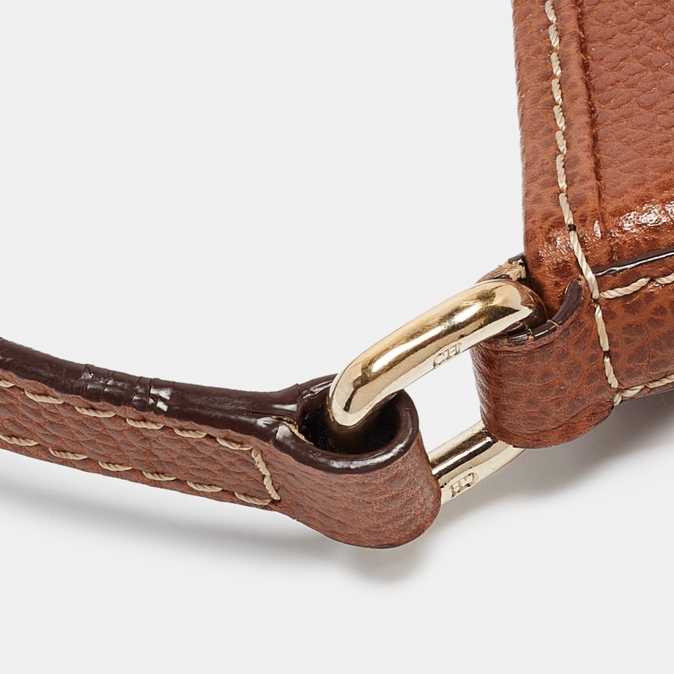 Pre Owned Carolina Herrera Brown Leather Lock Charm Crossbody Bag