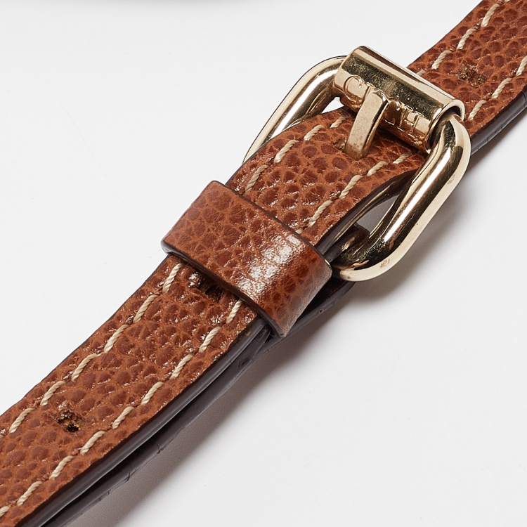 Pre Owned Carolina Herrera Brown Leather Lock Charm Crossbody Bag