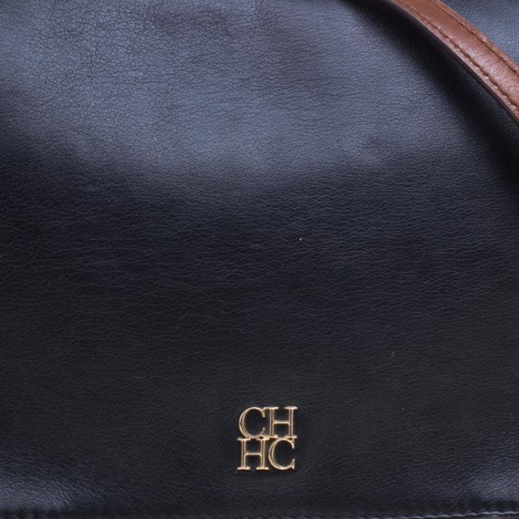 Pre Owned Carolina Herrera Black/Brown Leather New Baltazar Flap Shoulder Bag