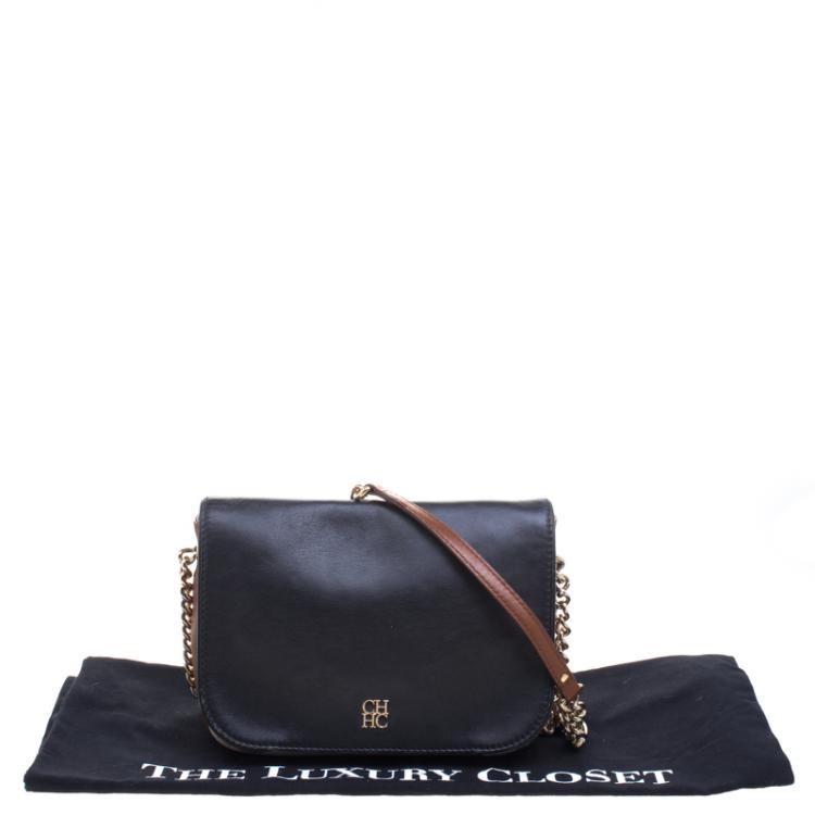 Pre Owned Carolina Herrera Black/Brown Leather New Baltazar Flap Shoulder Bag