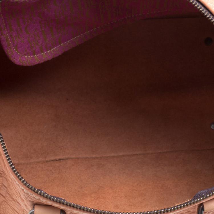 Pre Owned Carolina Herrera Peach Monogram Leather Andy Boston Bag
