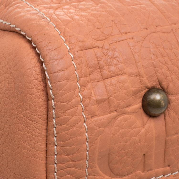 Pre Owned Carolina Herrera Peach Monogram Leather Andy Boston Bag