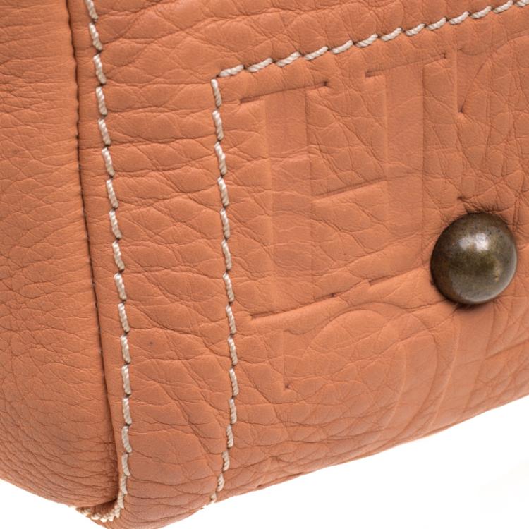 Pre Owned Carolina Herrera Peach Monogram Leather Andy Boston Bag