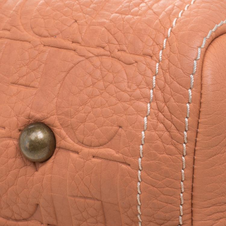 Pre Owned Carolina Herrera Peach Monogram Leather Andy Boston Bag