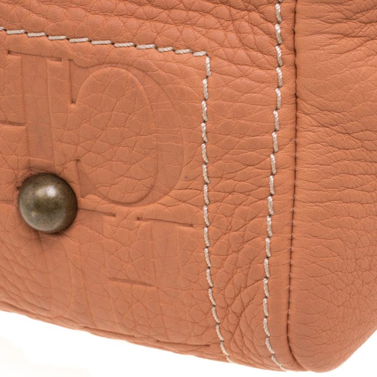 Pre Owned Carolina Herrera Peach Monogram Leather Andy Boston Bag