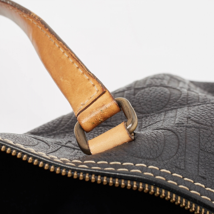 Pre Owned Carolina Herrera Black/Beige Monogram Leather Large Andy Boston Bag