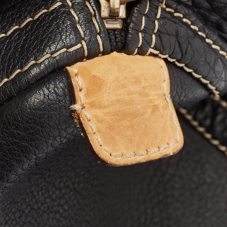 Pre Owned Carolina Herrera Black/Beige Monogram Leather Large Andy Boston Bag