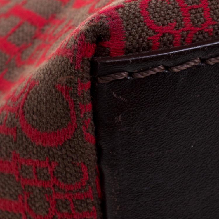 Pre Owned حقيبة ماكياج صغيرة كارولينا هيريرا كانفاس بنية/ حمراء