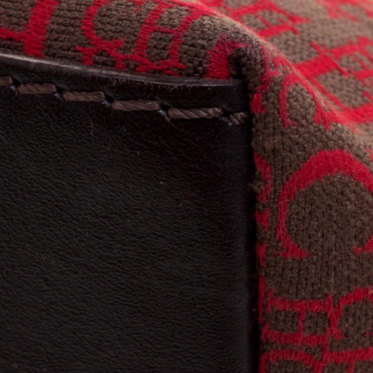 Pre Owned حقيبة ماكياج صغيرة كارولينا هيريرا كانفاس بنية/ حمراء