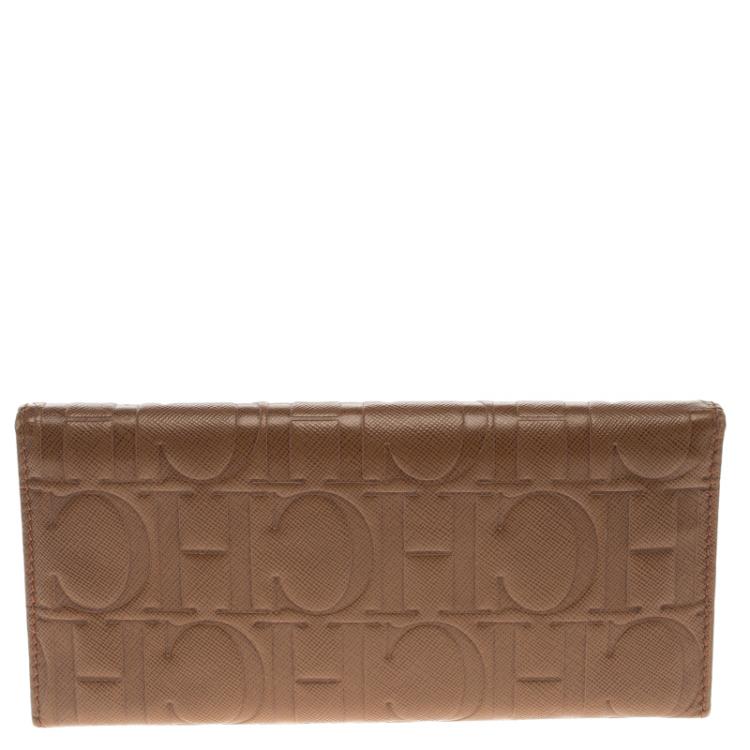 Pre Owned Carolina Herrera Brown Monogram Leather Continental Wallet