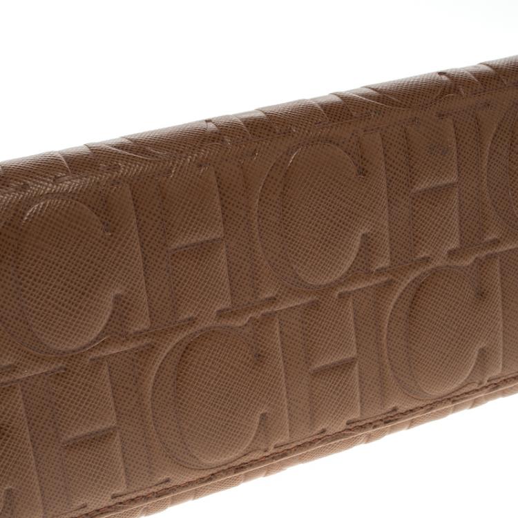 Pre Owned Carolina Herrera Brown Monogram Leather Continental Wallet