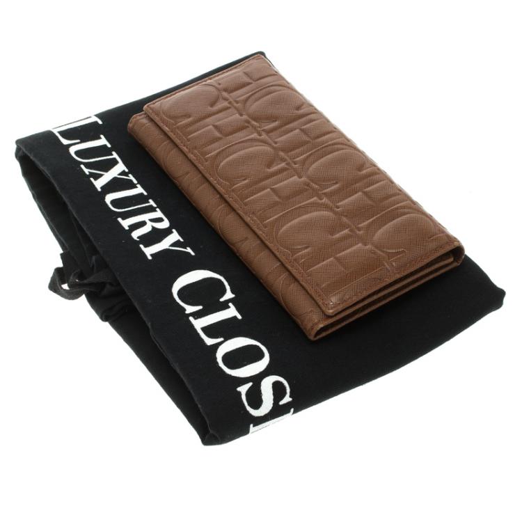 Pre Owned Carolina Herrera Brown Monogram Leather Continental Wallet