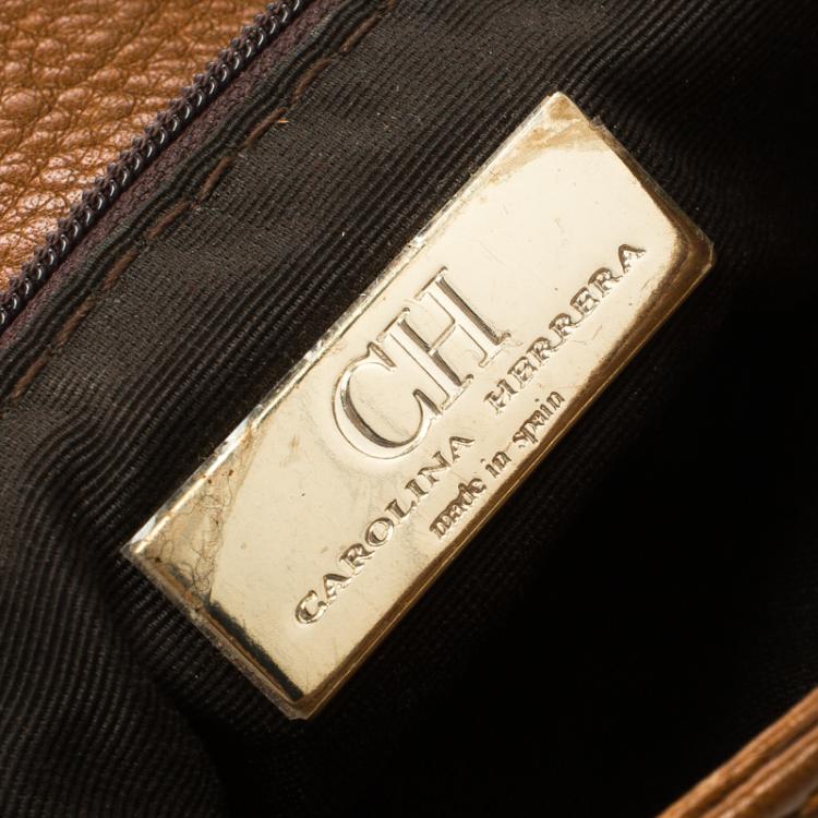 Pre Owned Carolina Herrera Brown Monogram Leather Audrey Shoulder Bag