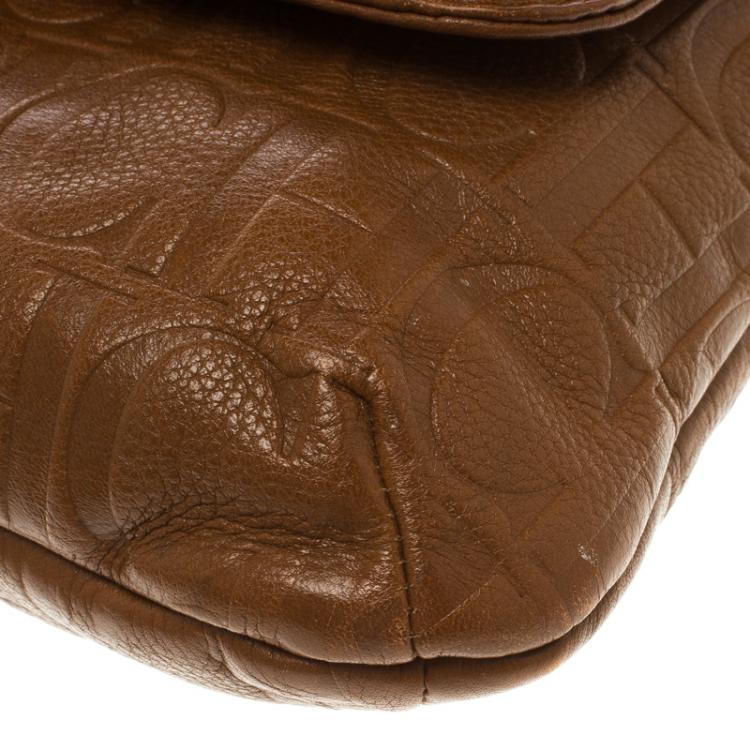 Pre Owned Carolina Herrera Brown Monogram Leather Audrey Shoulder Bag