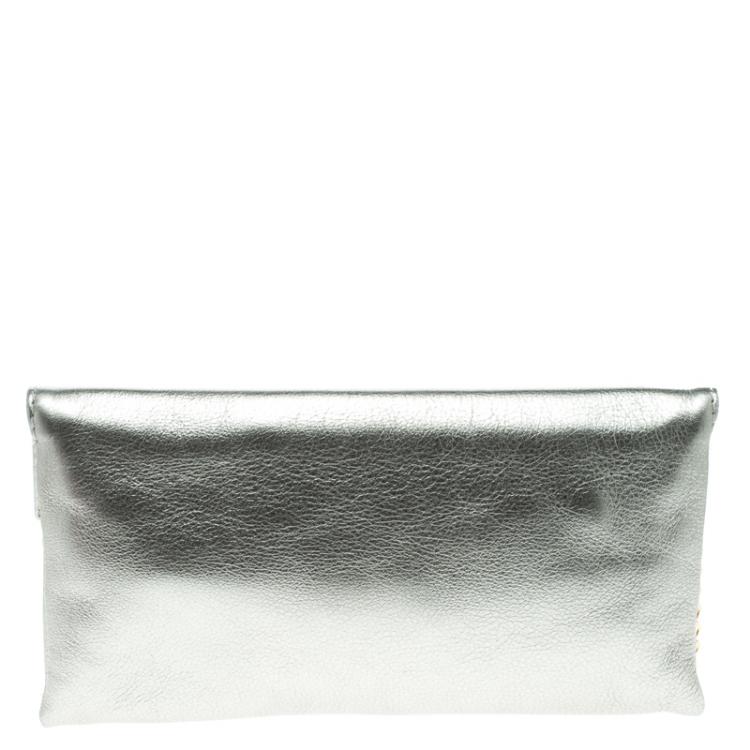 Pre Owned Carolina Herrera Metallic Grey Leather Shoulder Bag