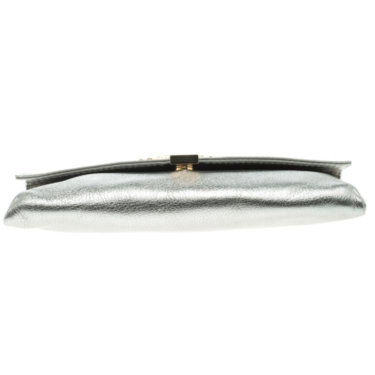 Pre Owned Carolina Herrera Metallic Grey Leather Shoulder Bag