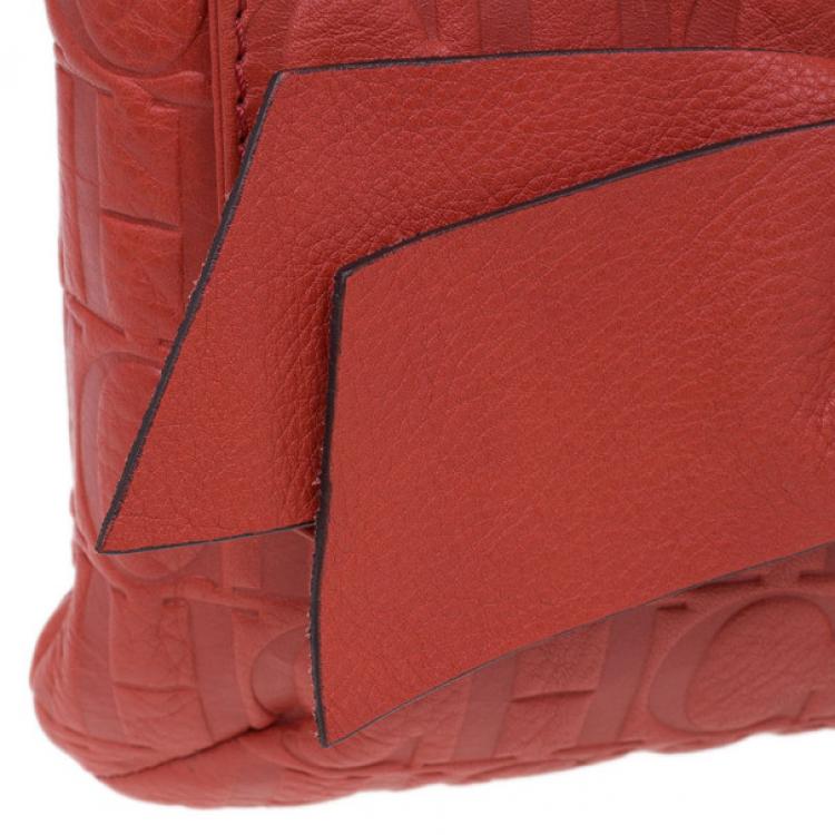 Pre Owned Carolina Herrera Orange Monogram Leather Audrey Shoulder Bag