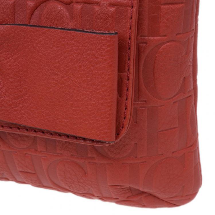 Pre Owned Carolina Herrera Orange Monogram Leather Audrey Shoulder Bag