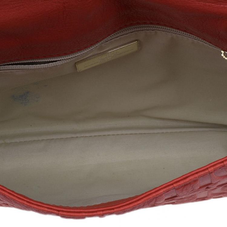 Pre Owned Carolina Herrera Orange Monogram Leather Audrey Shoulder Bag