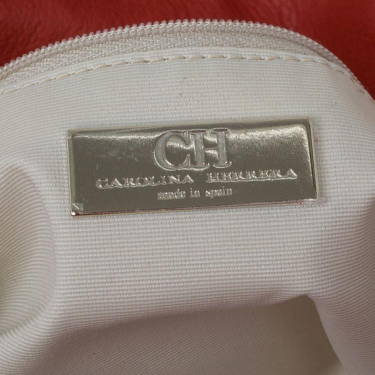 Pre Owned Carolina Herrera Orange Monogram Leather Audrey Shoulder Bag