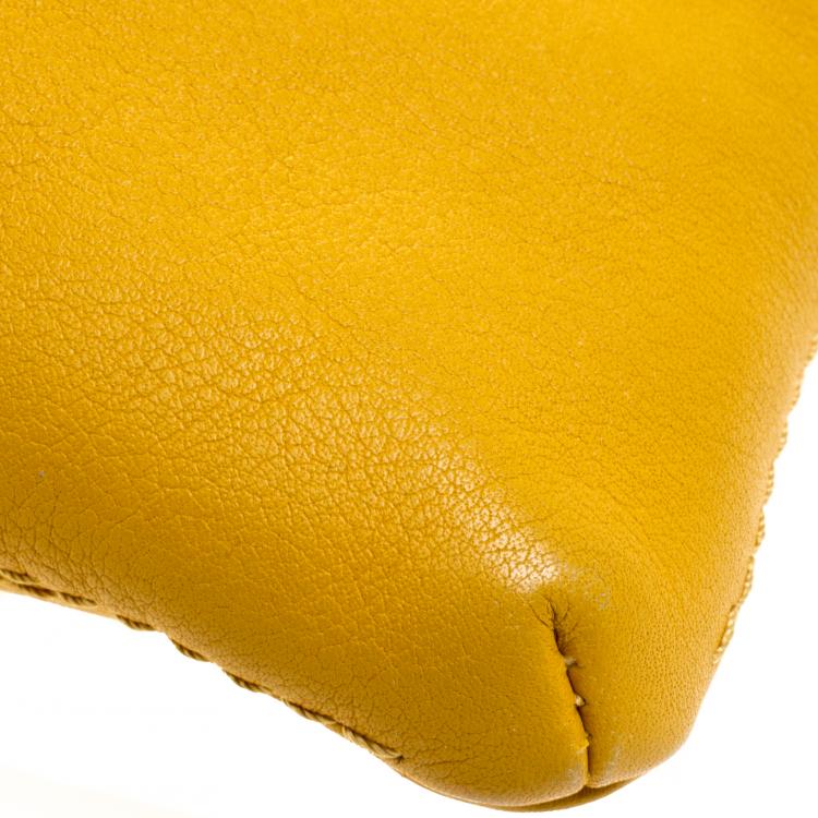 Pre Owned Carolina Herrera Yellow Leather Envelope Shoulder Bag